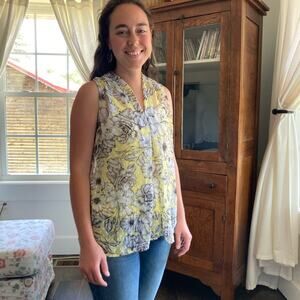 Liz Claiborne Yellow Print Chiffon Top W/Cami, S